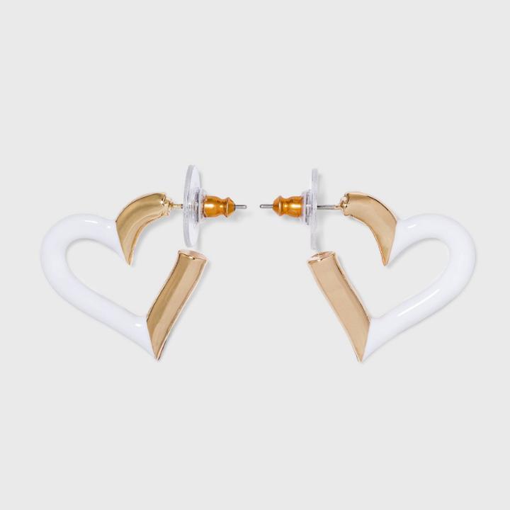 Sugarfix By Baublebar Enamel And Gold Heart Hoop Earrings - White