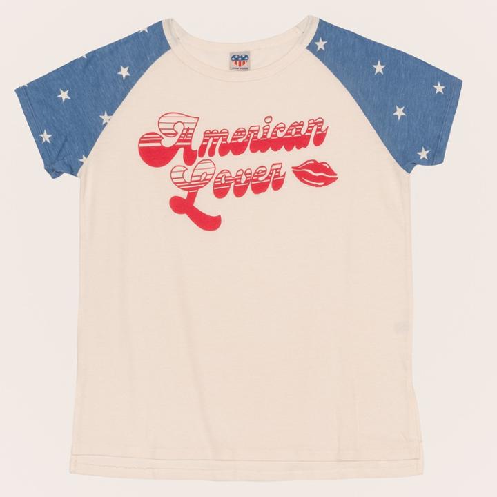 Junk Food Women's Plus Size American Lover Short Sleeve Raglan T-shirt - White