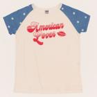 Junk Food Women's Plus Size American Lover Short Sleeve Raglan T-shirt - White
