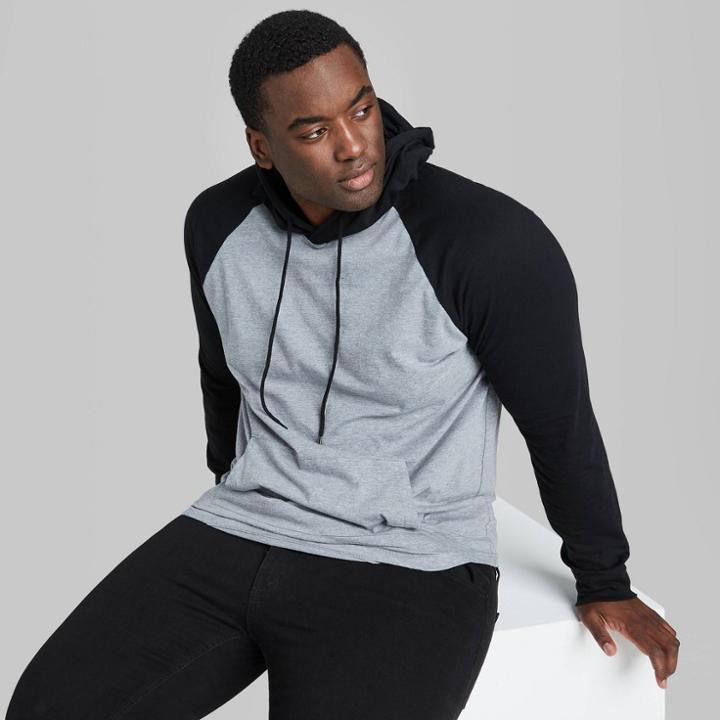 Men's Tall Regular Fit Long Sleeve Hooded T-shirt - Original Use Black Mt, Men's, Size: