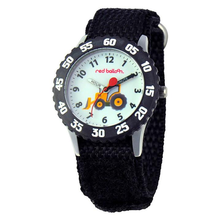 Target Boys' Red Balloon Construction Site Stainless Steel Time Teacher With Bezel Watch - Black