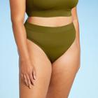 Juniors' Plus Size Ribbed High Leg High Waist Bikini Bottom - Xhilaration Olive Green X