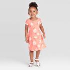 Toddler Girls' Daisy Print Dress - Cat & Jack Peach 12m, Toddler Girl's, Orange