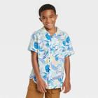 Boys' Short Sleeve Tropical Printed Button-down Resort Shirt - Cat & Jack White