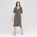 Women's Polka Dot Short Sleeve Button Front Wrap Dress - Who What Wear Black