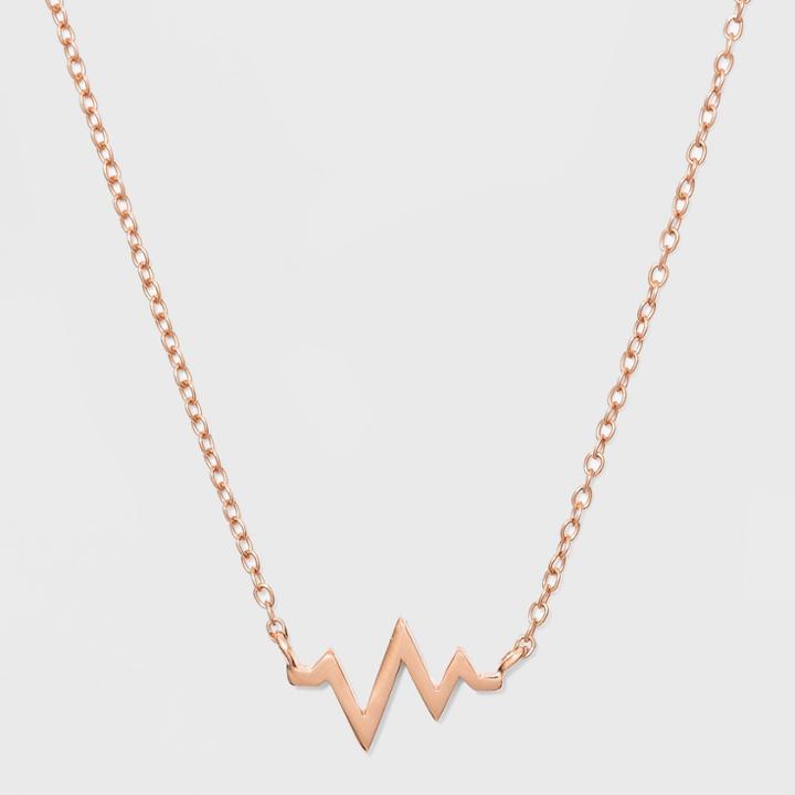 Distributed By Target Sterling Silver Heart Beat Necklace - Rose Gold, Women's, Size: