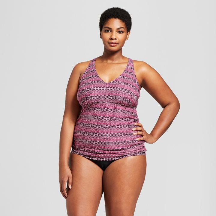 Women's Plus Size Racerback Tankini Top - Ava & Viv Berry Geo