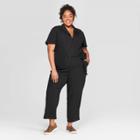 Women's Plus Size Short Sleeve Notch Collar Jumpsuit - Ava & Viv Black