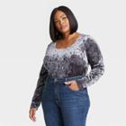 Women's Plus Size Velvet Long Sleeve Body Suit - Ava & Viv Black X