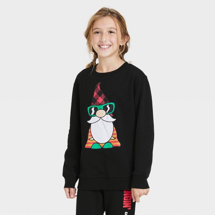 Well Worn Kid's Gnomie Family Holiday Graphic Sweatshirt - Black