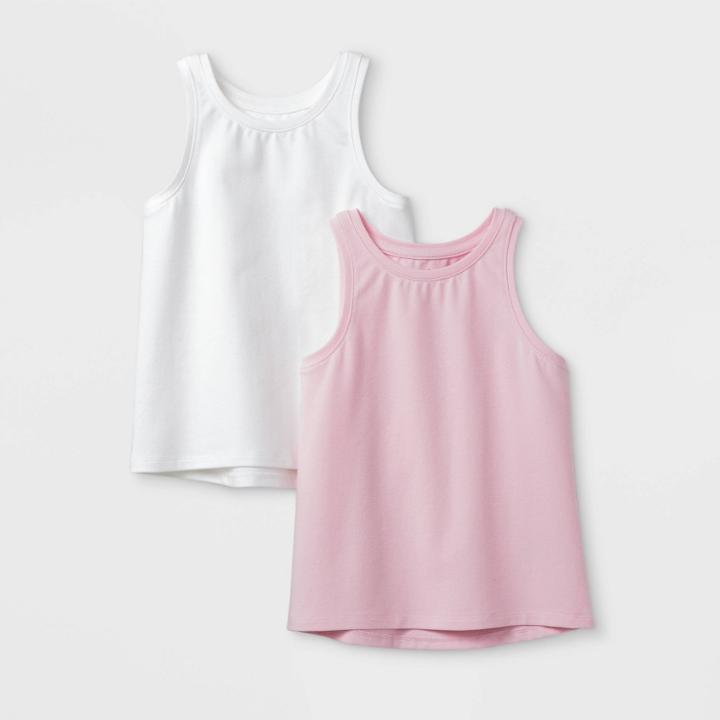 Toddler Girls' 2pk Tank Tops - Cat & Jack White/pink 12m, Toddler Girl's