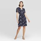 Women's Floral Print Casual Fit Cap Sleeve Deep V-neck Dress - A New Day Navy