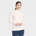 Women's Long Sleeve Waffle Knit Mock Turtleneck Slim Fit T-shirt - Universal Thread Cream