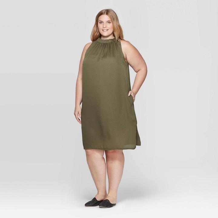 Women's Plus Size Sleeveless Mock Turtleneck Halter Dress - Prologue Green