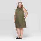 Women's Plus Size Sleeveless Mock Turtleneck Halter Dress - Prologue Green
