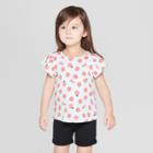 Toddler Girls' Cap Sleeve Ladybug Blouse - Cat & Jack Light Blue