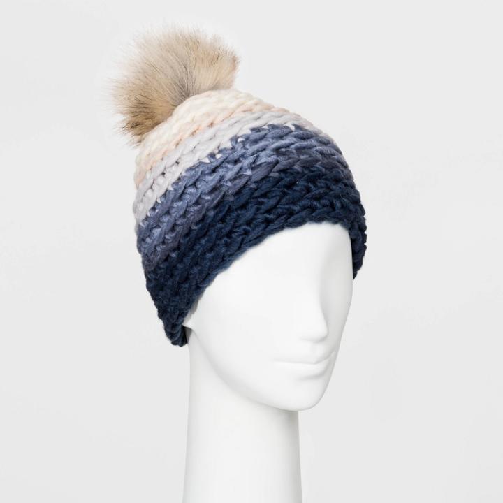 Women's Striped Beanie Hats - Universal Thread Blue One Size, Women's