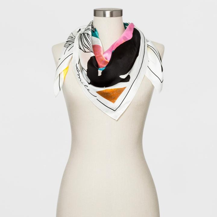 Women's Floral Silk Scarf - A New Day White