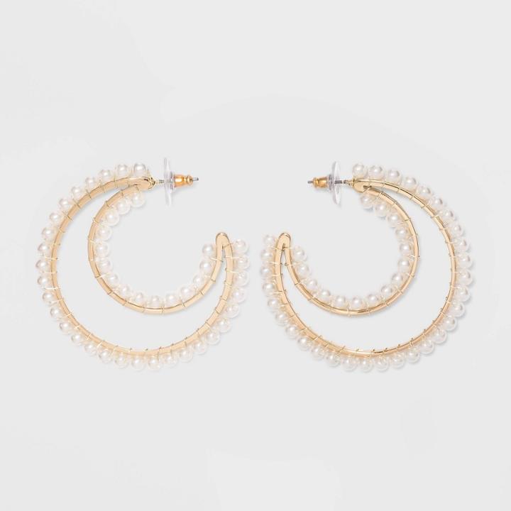 Sugarfix By Baublebar Crescent Moon Earrings With Pearl - Pearl, White