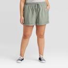 Women's Plus Size Mid-rise Tie-front Utility Shorts - Universal Thread Olive Green