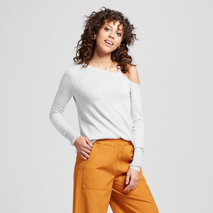 Women's Asymmetric Shoulder Sweater- Mossimo Gray