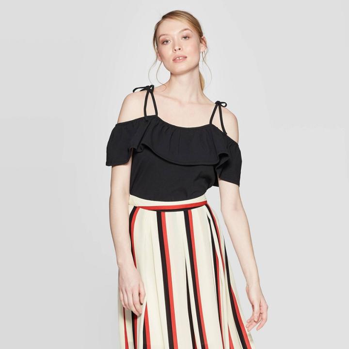 Women's Off The Shoulder Ruffle Knit Tank Top - Who What Wear Black
