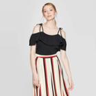Women's Off The Shoulder Ruffle Knit Tank Top - Who What Wear Black