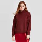 Women's Long Sleeve Turtleneck Sweater Trim T-shirt - A New Day Burgundy