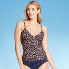 Women's Shirred Tankini Top - Kona Sol Navy Leopard
