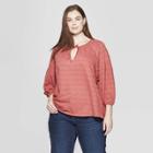 Women's Plus Size Striped Long Sleeve V-neck Knit Boho Top - Universal Thread Rose (pink)