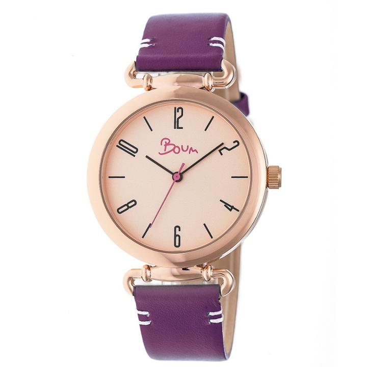 Boum Lumiere Ladies Leather-band Watch - Plum/rose Gold, Plum Purple
