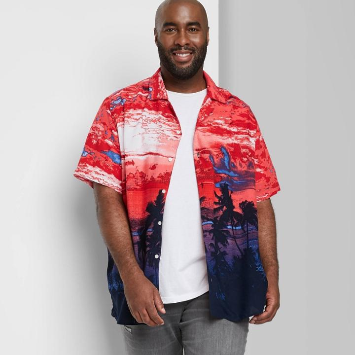 Men's Big & Tall Regular Fit Printed Button-down Shirt - Original Use Red