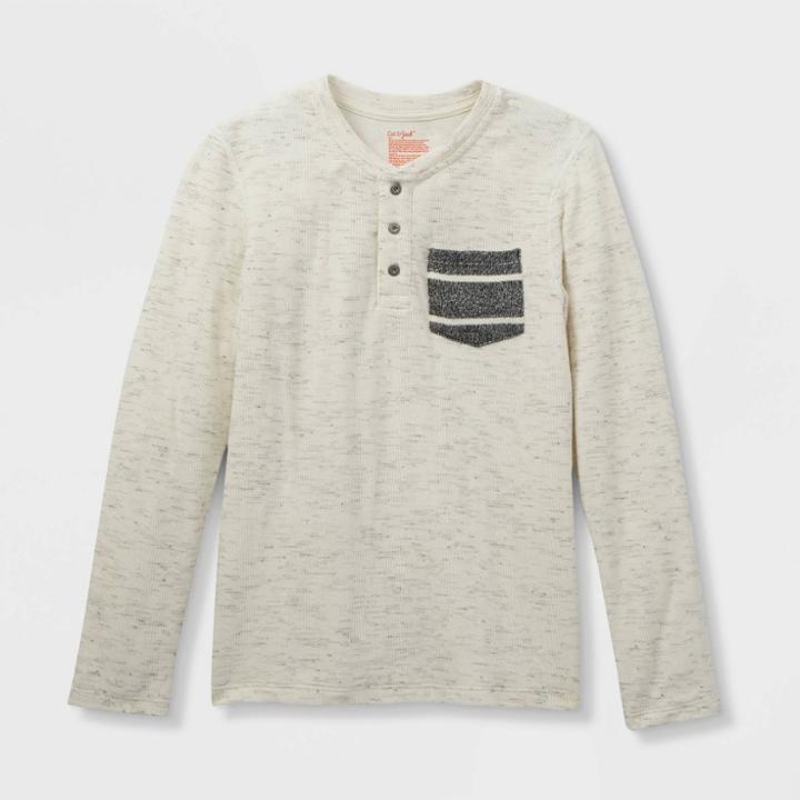 Boys' Adaptive Double Knit Henley Long Sleeve T-shirt - Cat & Jack Cream