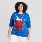Women's Peanuts Snoopy Plus Size Christmas Light Up Graphic Sweatshirt - Blue