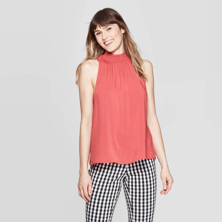 Target Women's Sleeveless Mock Turtleneck Smocked Top - A New Day Dark Pink