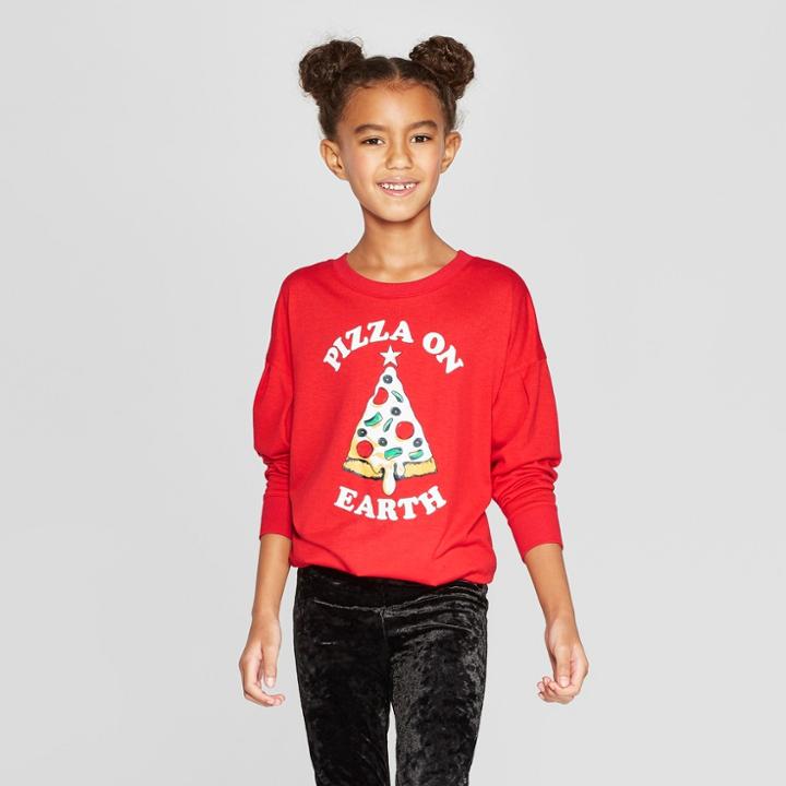 Girls' Holiday Pizza Graphic Sweatshirt - Art Class Red