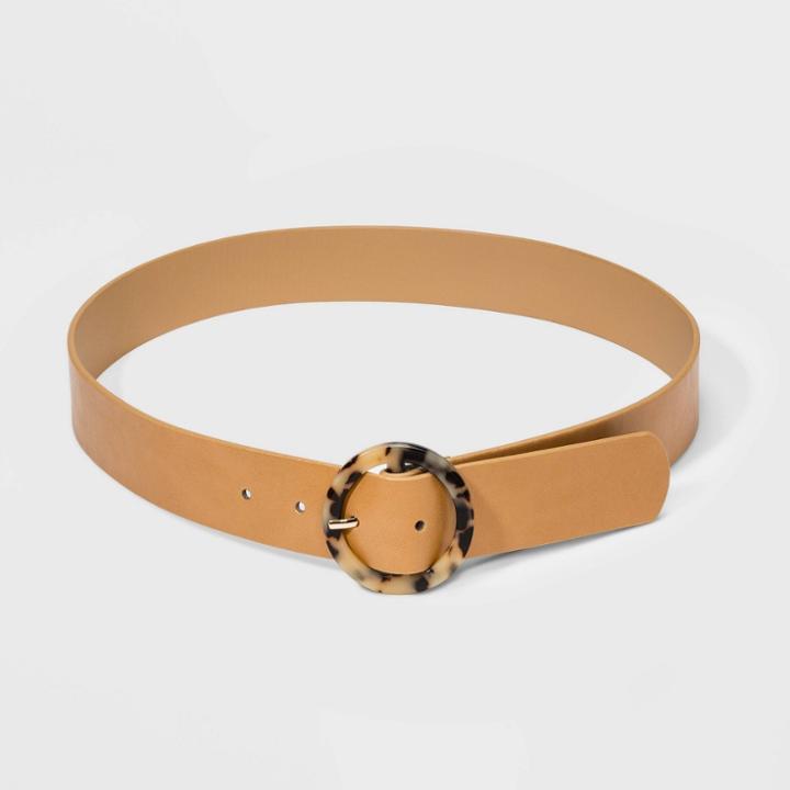 Women's Tortoise Resin Circle Buckle Belt - A New Day Brown S, Women's,