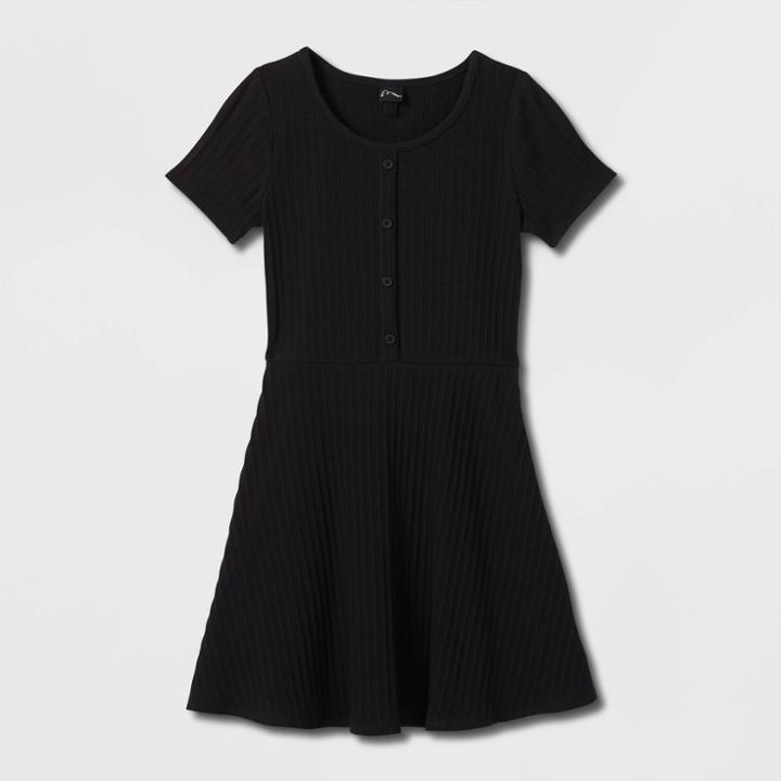 Girls' Henley Knit Dress - Art Class Black