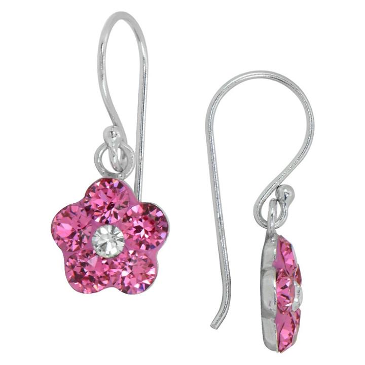 Target Girls' Sterling Silver Dangle Flower Earring-pink/clear
