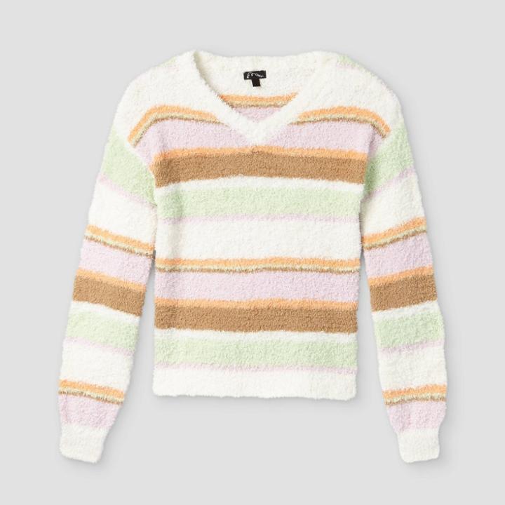 Girls' Boxy Cropped V-neck Sweater - Art Class Cream/brown