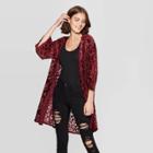 Women's Long Sleeve Burnout Velvet Kimono - Xhilaration Burgundy Xs/s, Women's, Size: Xs/small, Purple