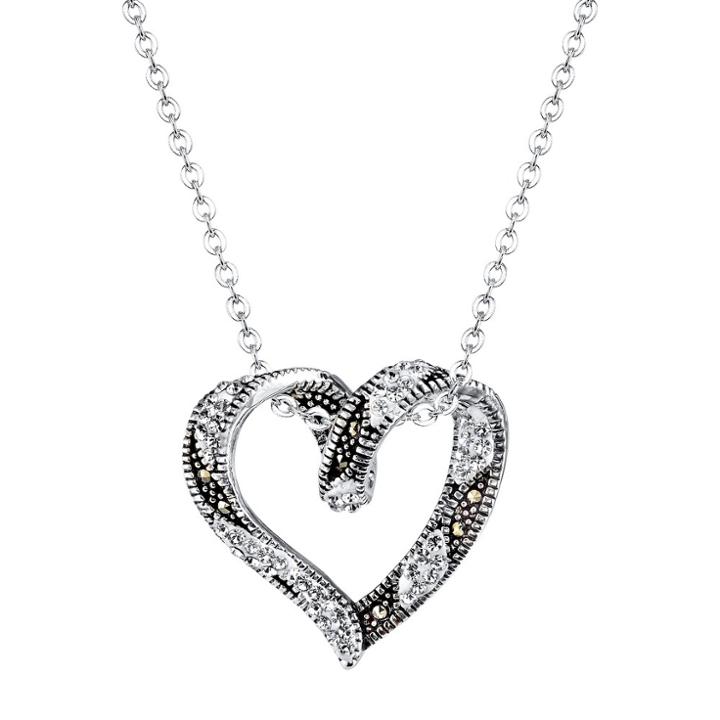 Target Silver Plated Marcasite And Crystal Open Heart Pendant - 18.8, Women's, Silver/metallic