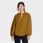 Women's Balloon Long Sleeve Popover Blouse - A New Day Olive Green