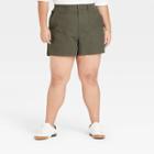 Women's Plus Size High-rise Utility Shorts - A New Day Olive Green