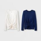 Girls' Long Sleeve Tie Knot Front 2pk Tank Top - Art Class Blue/cream