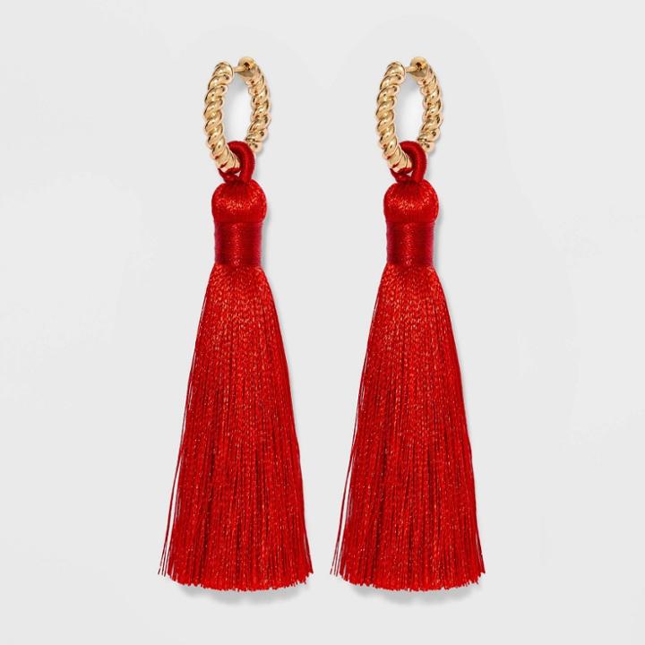 Sugarfix By Baublebar Hoop Stud Tassel Earrings - Red