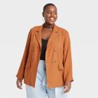 Women's Plus Size Double Breasted Blazer - A New Day Brown