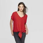 Women's Short Sleeve V-neck Geo Print Tie Front - Universal Thread Red