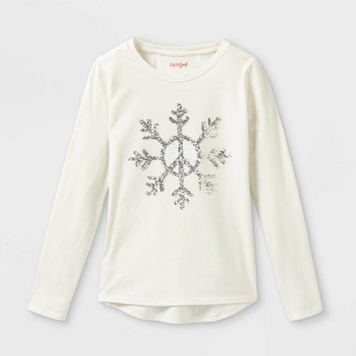 Girls' Short Sleeve 'snowflake' Flip Sequin T-shirt - Cat & Jack Cream