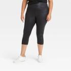 Women's Plus Size High-waisted Liquid Shine Capri Leggings - Ava & Viv Foil Black X
